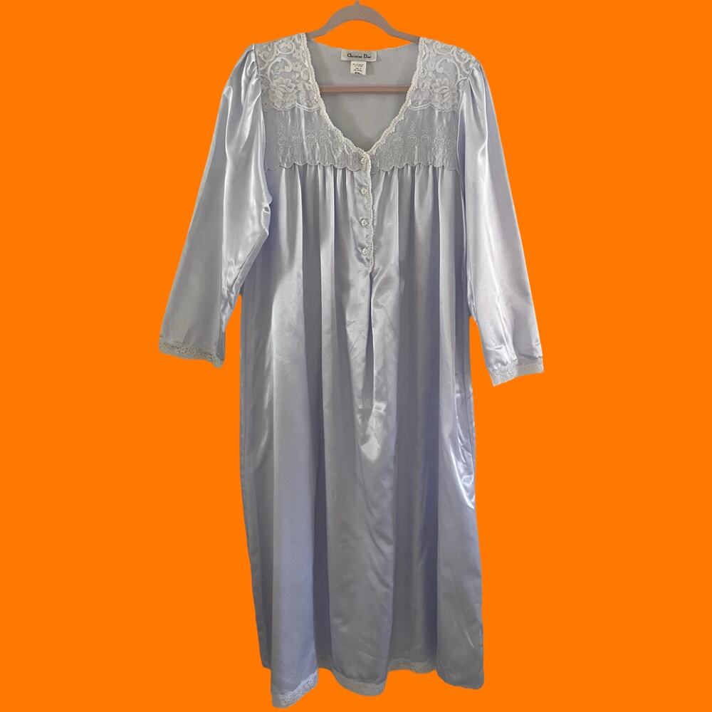 90's vintage blue satin lace peignoir robe SMALL christian dior